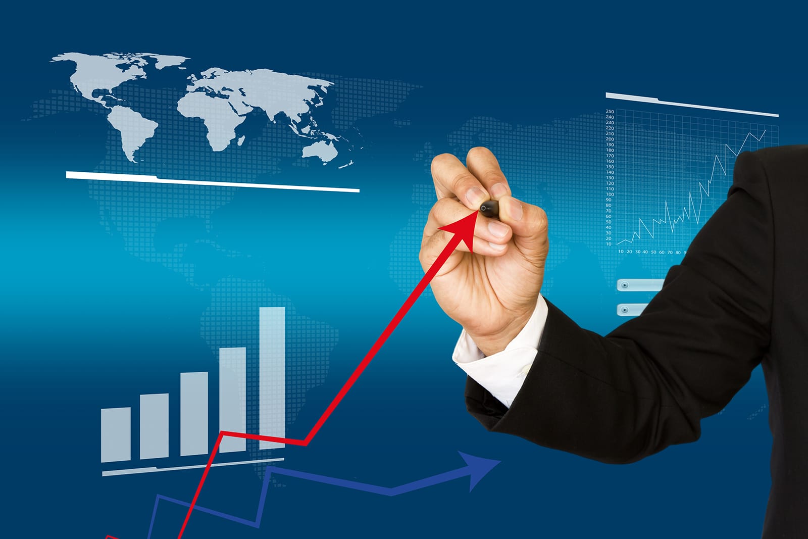 Businessman Hand Write Business Graph