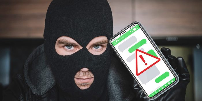 Mobile banking hack cyber security concept. Hacker and criminal login to persons online bank application and steal money from account with smartphone. stealing money from a bank account.